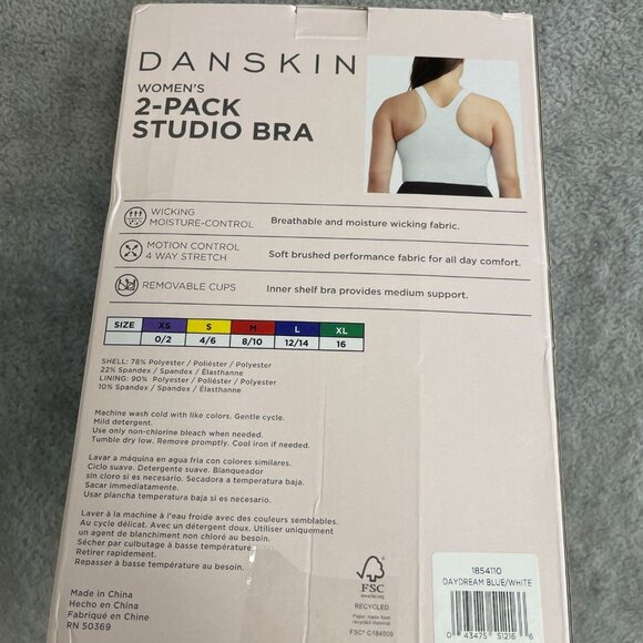 NEW Danskin Women's L Studio Bra 2-Pack High Neck Racerback Blue White - Picture 5 of 6